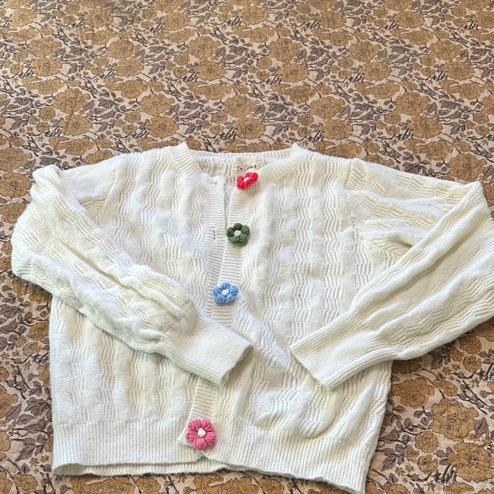 Women's Cream Sweater with Colorful Buttons